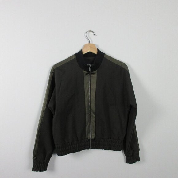 Club Monaco Cropped Bomber Jacket Women's XS Black Viscose Blend Zip Up 566 - Picture 1 of 11